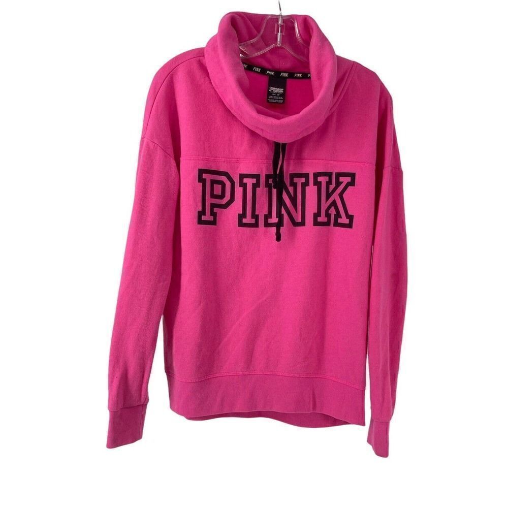 PINK Victorias Secret Cowl Neck Sweatshirt Hot Pink Size XS Fleece Lined Relaxed
